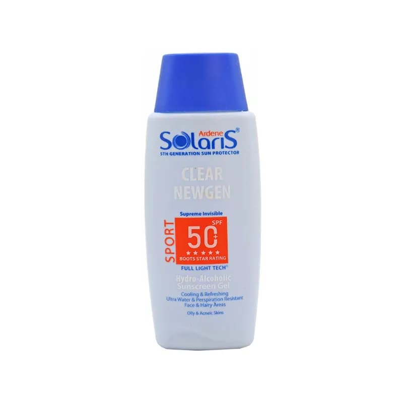 ژل هیدرو الکلی ضد آفتاب spf50+ آردن سولاریس مناسب پوست های جوش دار به ویژه ورزشکاران بدون رنگ حجم 100 گرم
