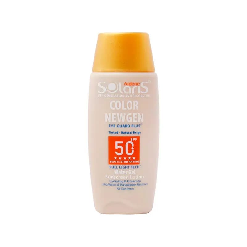 لوسیون آبی ضد آفتاب SPF50 رنگی آردن سولاریس رنگ بژ روشن حجم 75 میلی لیتر