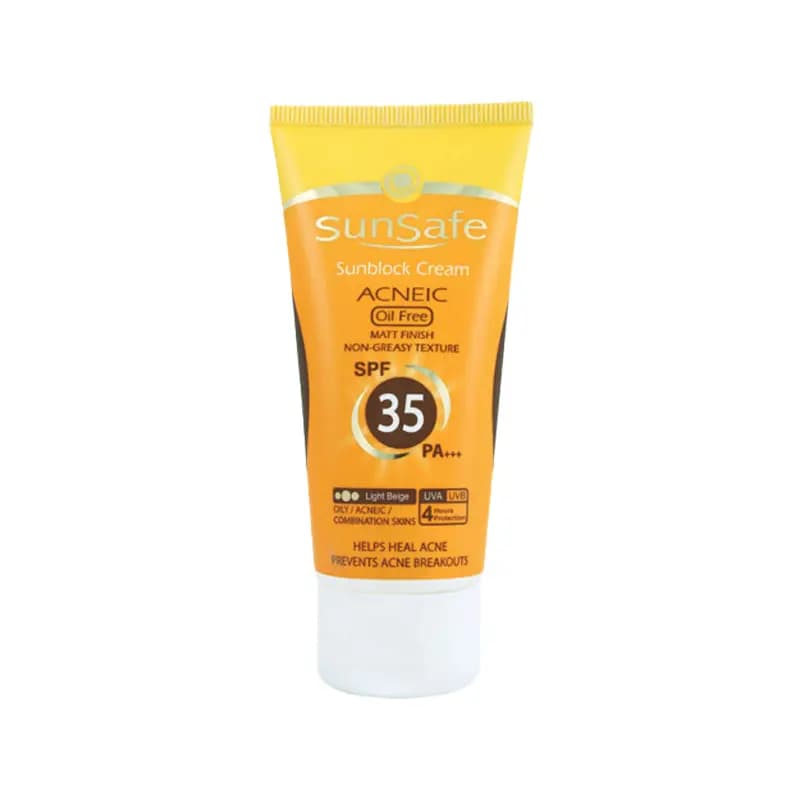کرم ضد آفتاب spf35 سان سیف فاقد چربی رنگ بژ روشن حجم 50 گرم