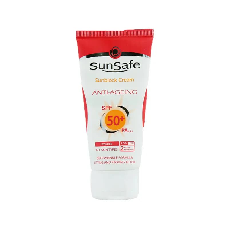 کرم ضدآفتاب spf50+ سان سیف مدل ضد چروک بدون رنگ حجم 50 گرم