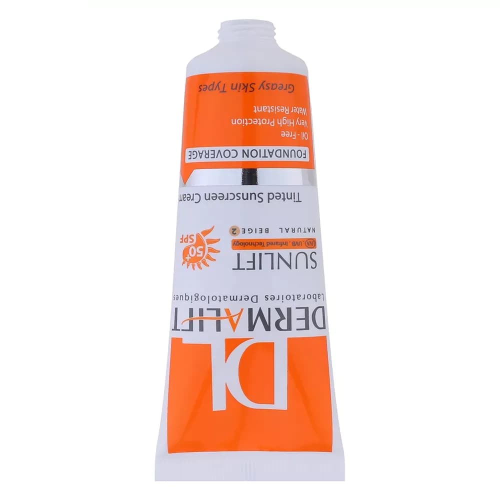 کرم ضد آفتاب رنگی SPF50 درمالیفت شماره 2 مناسب پوست چرب حجم 40 میلی‌لیتر — تصویر ۲