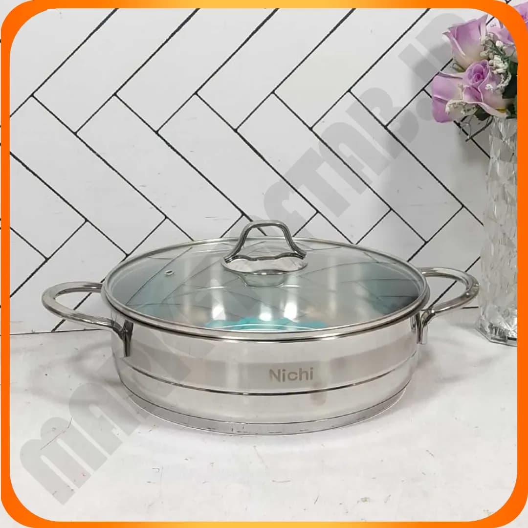 تابه دو دسته استیل 26 درب پیرکس NP-26 نیچی