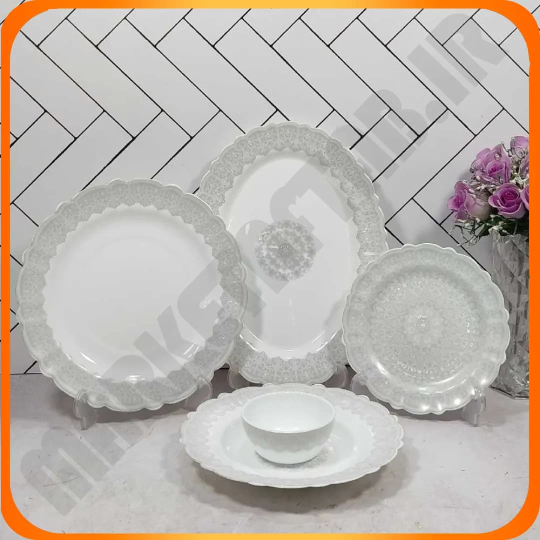 سرویس 25 پارچه گرد کنگره گلبر خاکستری آرکوپال ایروپال