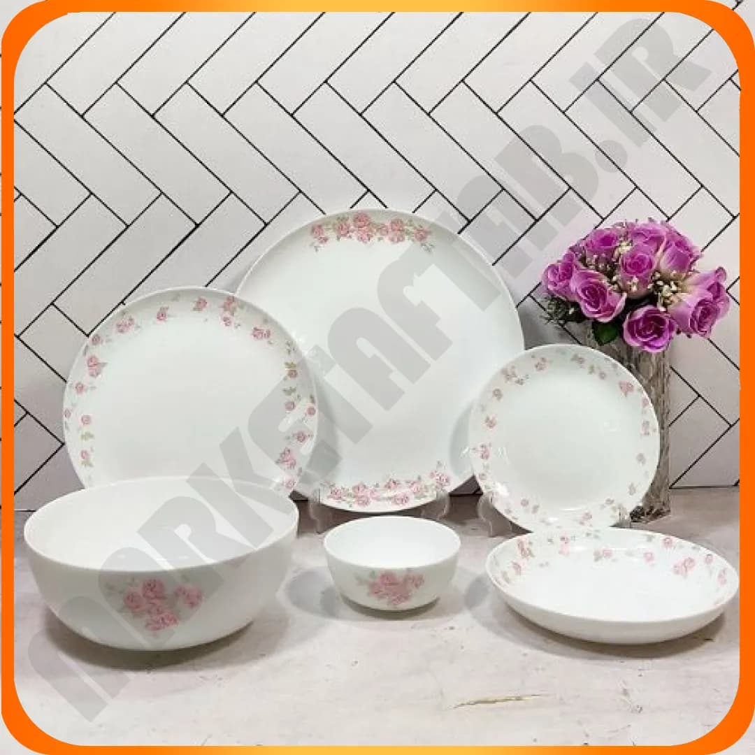 سرویس 26 پارچه دیوالی گلدار رمانتیک (صورتی) نیو گلدن اپال
