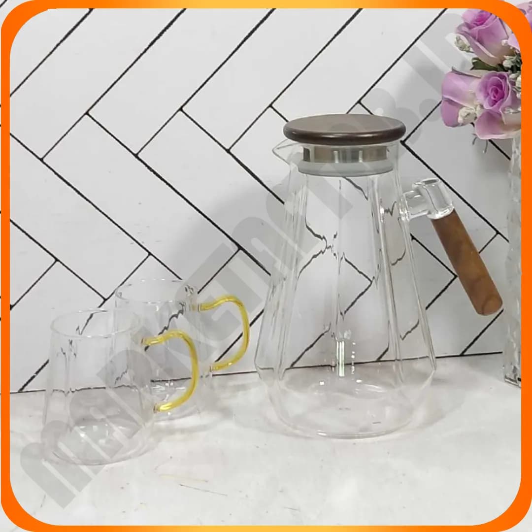 پارچ و لیوان پارچ دسته چوبی چند ضلعی 7 پارچ بلینا