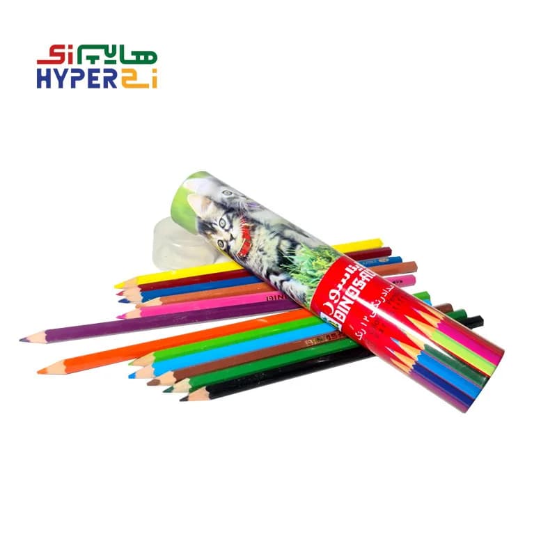 مداد رنگی 12 رنگ دایناسور جعبه فلزی استوانه ای طرح گربه2 — تصویر ۲