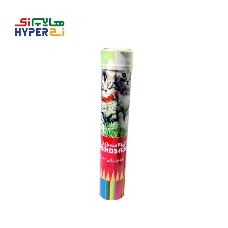 مداد رنگی 12 رنگ دایناسور جعبه فلزی استوانه ای طرح گربه2