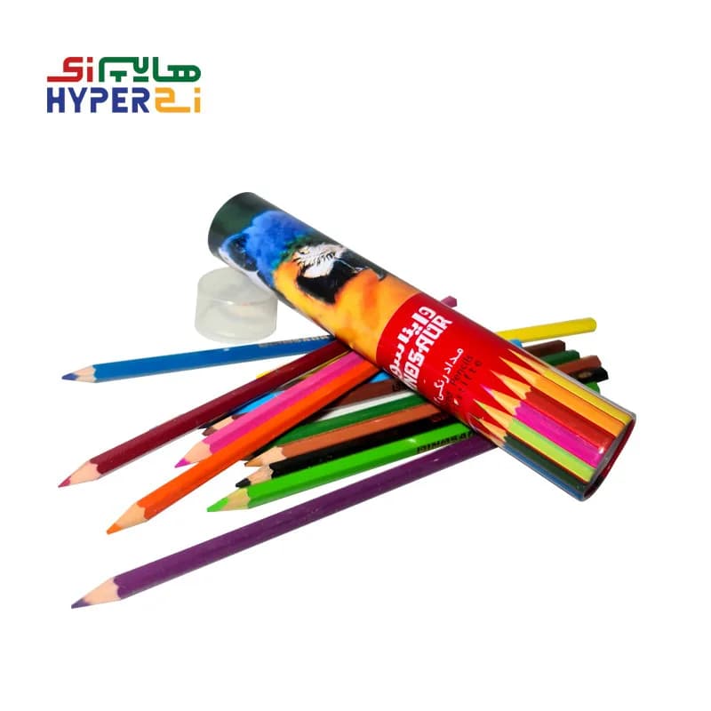 مداد رنگی 12 رنگ دایناسور جعبه فلزی استوانه ای طرح طوطی — تصویر ۲