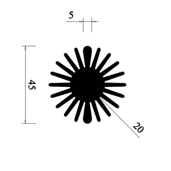 هیت سینک 20 پره آلومینیومی گرد 45X15mm — تصویر ۲