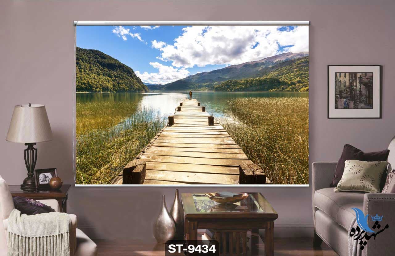 پرده شیدرول تصویری طرح پل چوبی و دریاچه کد ST9434