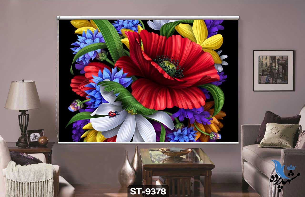 پرده شیدرول تصویری طرح نقاشی فانتزی گلدان گل کد ST9378