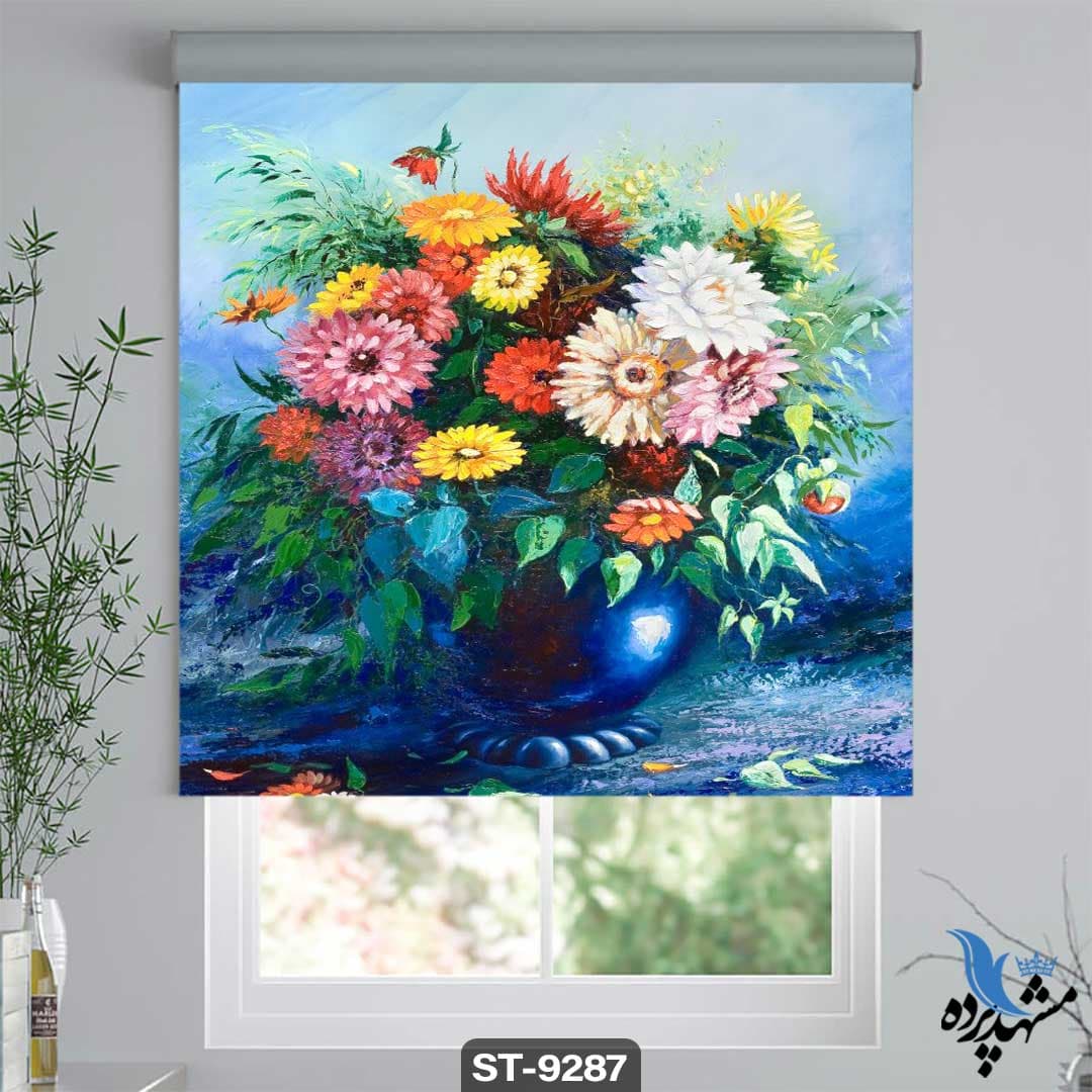 پرده شیدرول تصویری طرح نقاشی فانتزی گلدان گل کد ST9287
