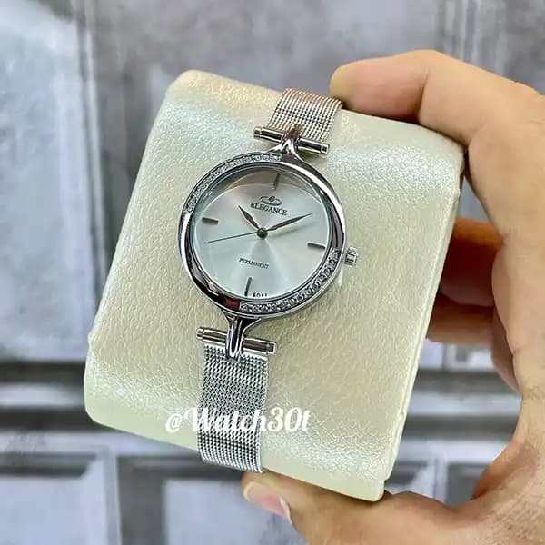 ساعت الگانس زنانه بند حصیری با صفحه سفید