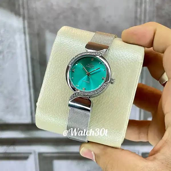 ساعت الگانس زنانه بند حصیری با صفحه فیروزه‌ای