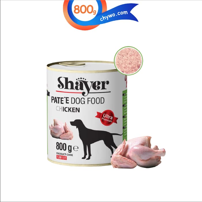 کنسرو سگ شایر طعم مرغ مدل پته وزن 800 گرم Shayer