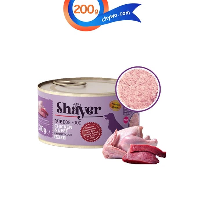 کنسرو سگ شایر طعم مرغ و گوشت مدل پته ای وزن 200 گرم Shayer Pate Dog Food