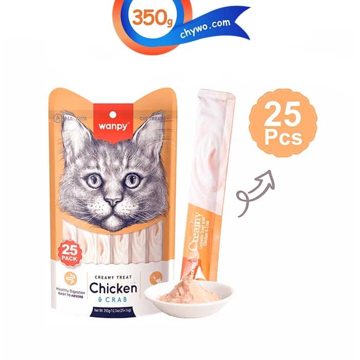 بستنی گربه ونپی طعم مرغ و خرچنگ بسته 25 عددی وزن 350 گرم Wanpy Creamy Treat Chicken & Crab