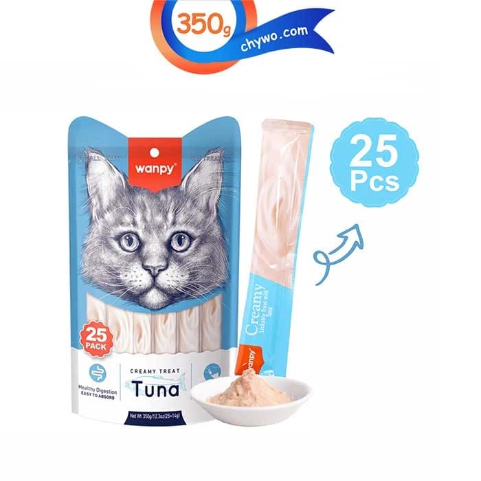 بستنی گربه ونپی طعم ماهی تن بسته 25 عددی وزن 350 گرم Wanpy Creamy Treat tuna