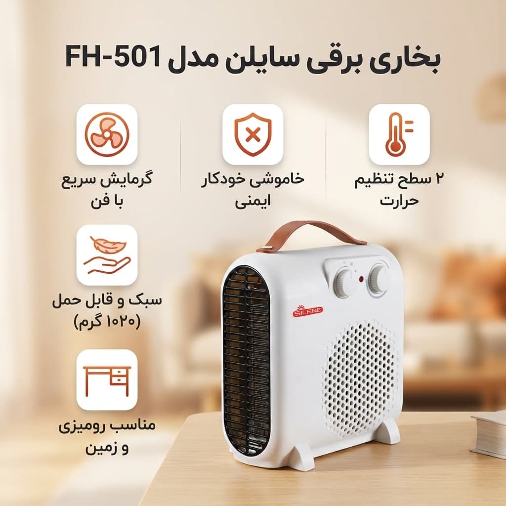بخاری برقی سایلن مدل FH-501 — تصویر ۷