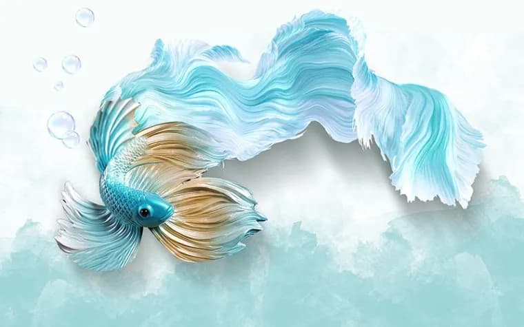 کاغذ دیواری سه بعدی طرح ماهی آبی — تصویر ۲