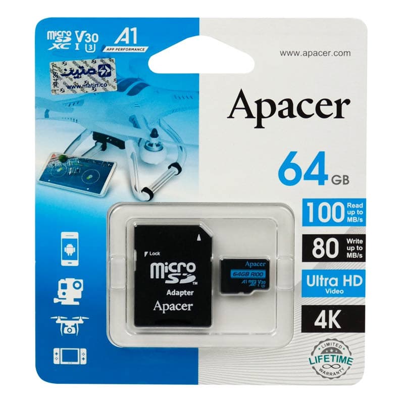 مموری کارت 64 گیگابایت microSDHC اپیسر مدل Rioo A1 به همراه اداپتور — تصویر ۲