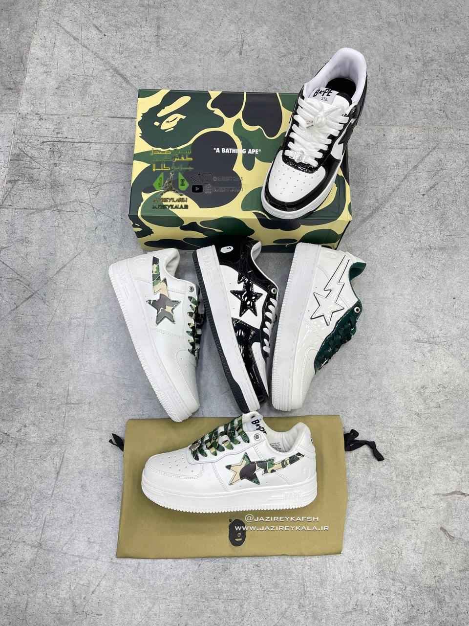 کتانی نایک ایر فورس بیپ nike airforce bape مشکی و سفید — تصویر ۳
