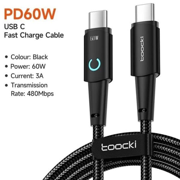 کابل تبدیل فست شارژ 60 وات USB-C Toocki مدل TQ-X02 طول 1 متر — تصویر ۲