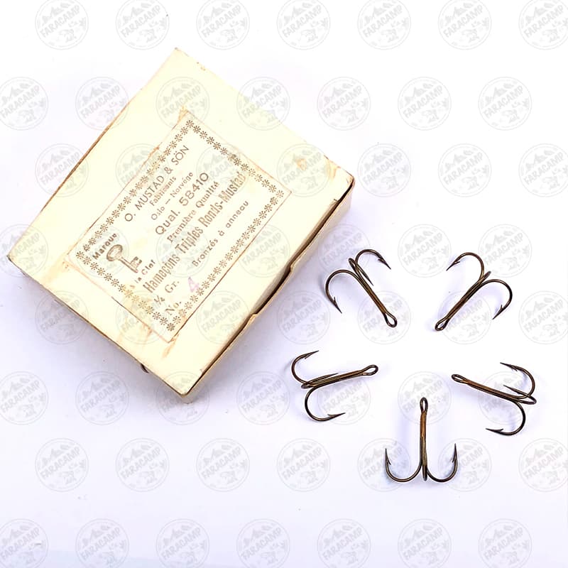 قلاب سه شاخ موستاد برنز سایز ۴ بسته ۵ عددی MUSTAD Hameçons Triples Ronds HOOKS 5841O