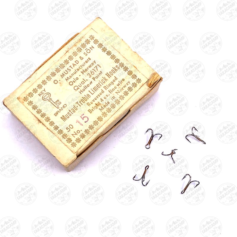 قلاب موستاد سه شاخ سرکج برنز سایز ۱۵ بسته ۵ عددی MUSTAD Treble Limerick HOOKS 36171