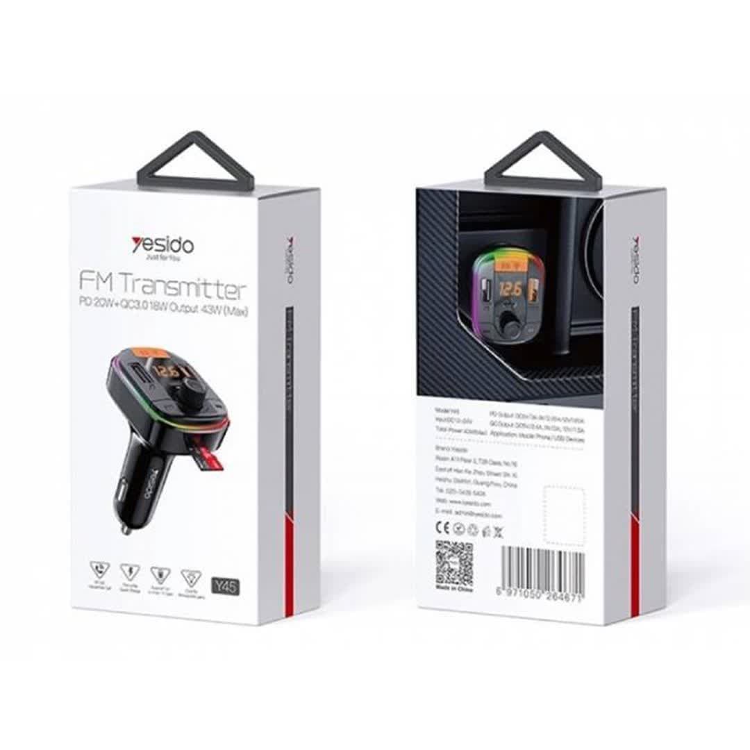 شارژر فندکی و اف ام پلیر یسیدو مدل YESIDO Y45 FM Transmitter Car Charger — تصویر ۴