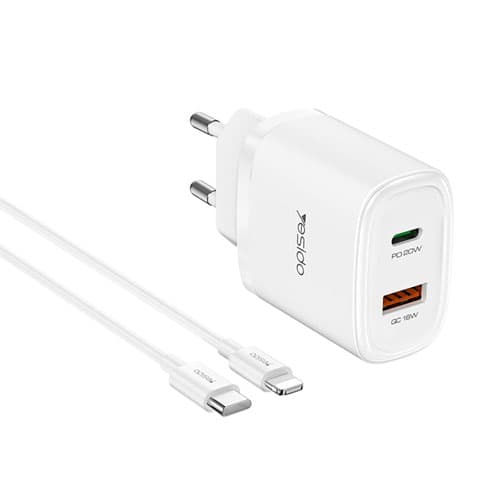شارژر دیواری 20 وات یسیدو مدل YC47 به همراه کابل لایتنینگ — تصویر ۲
