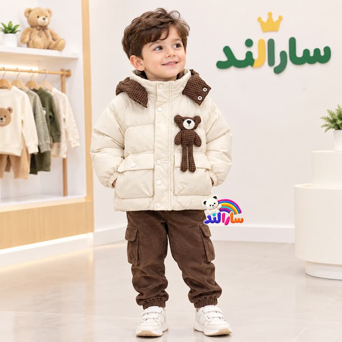 کاپشن پسرانه وارداتی طرح خرس برجسته 2 تا 6 سال — تصویر ۲