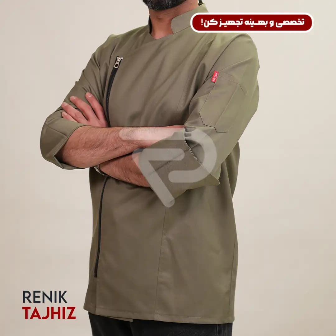 روپوش (کت سر آشپز) زیپ دار سبز CHEF’S COAT — تصویر ۸
