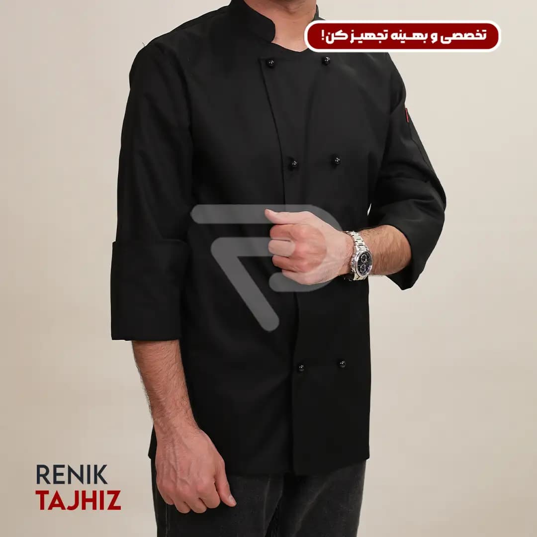 روپوش (کت سر آشپز) مشکی CHEF’S COAT — تصویر ۴