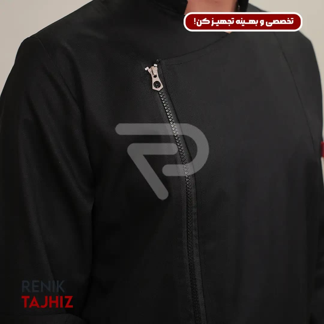 روپوش (کت سر آشپز) زیپ دار مشکیCHEF’S COAT — تصویر ۲
