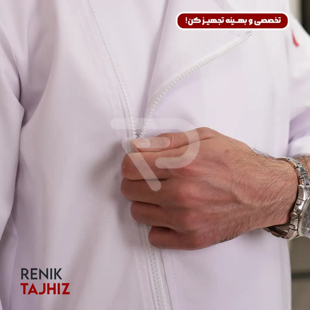 روپوش (کت سر آشپز) زیپ دار سفید CHEF’S COAT — تصویر ۴