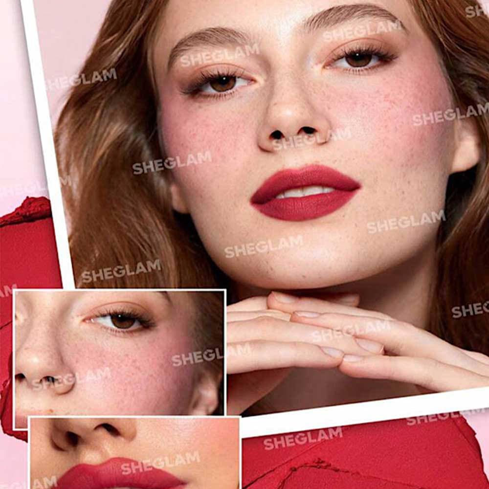 ست کرمی رژلب و رژگونه طبقاتی شیگلم SHEGLAM رنگ Very Cherry — تصویر ۳