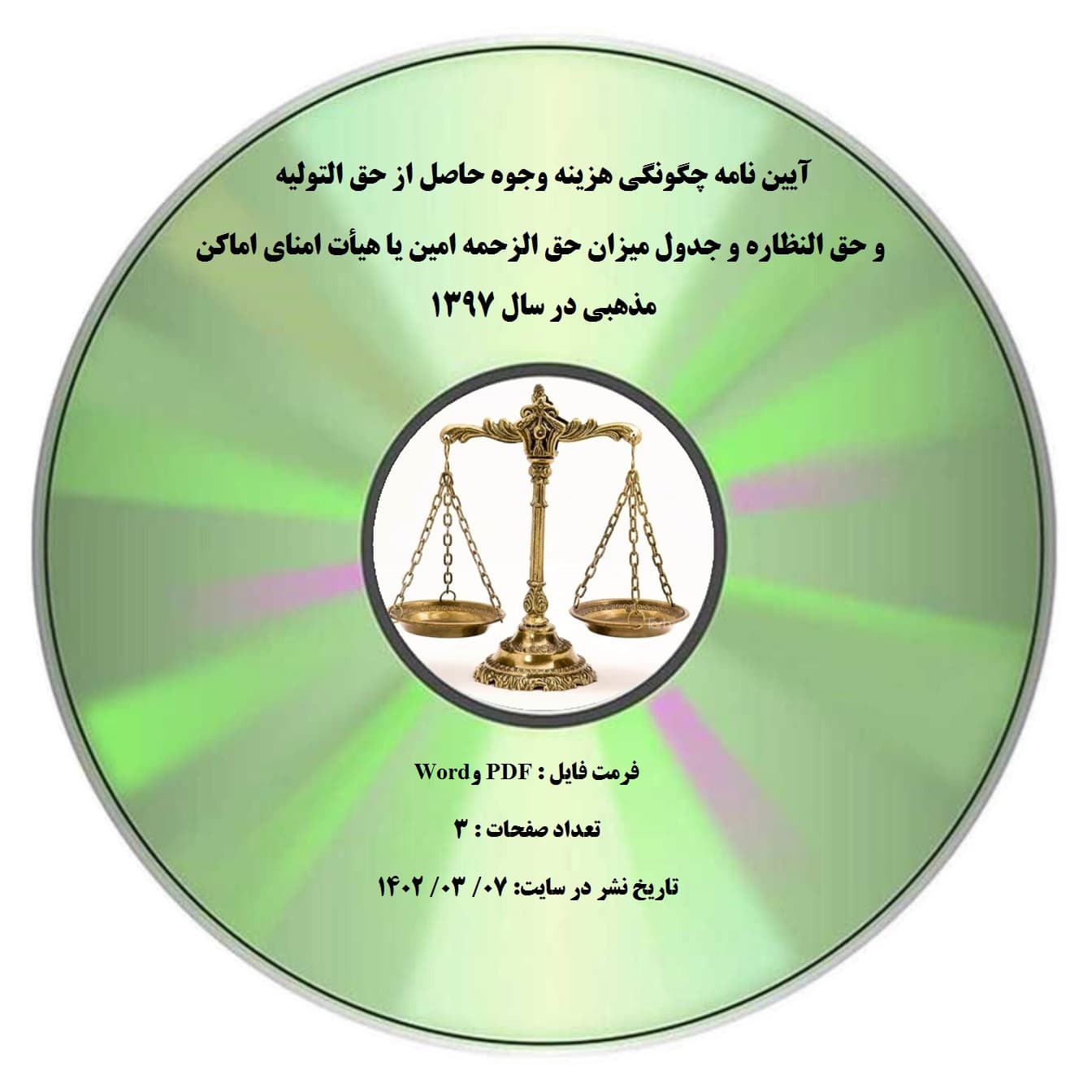 آیین نامه چگونگی هزینه وجوه حاصل از حق التولیه و حق النظاره و جدول میزان حق الزحمه امین یا هیأت امنای اماکن مذهبی در سال 1397