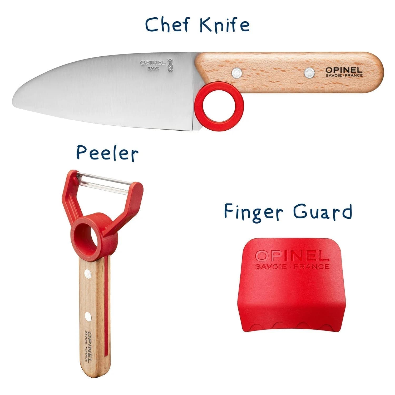 ست کارد و پوست کن آشپزی اپینل – حلقه محافظ انگشت Opinel Le Petit Chef – 3pc. Set — تصویر ۳