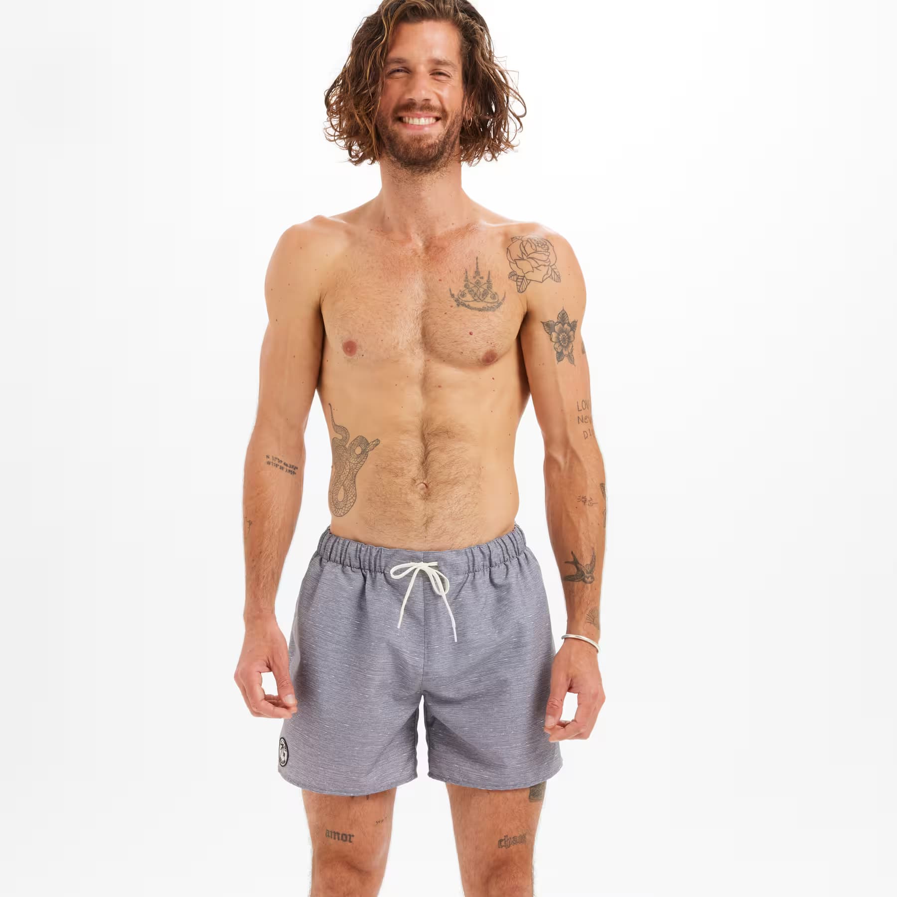 مایو موج سواری الیان – دکتلون Decathlon Olaian Men’s Short 15″ Swim Shorts – Gray – Patterned – CYCAS 100 — تصویر ۳