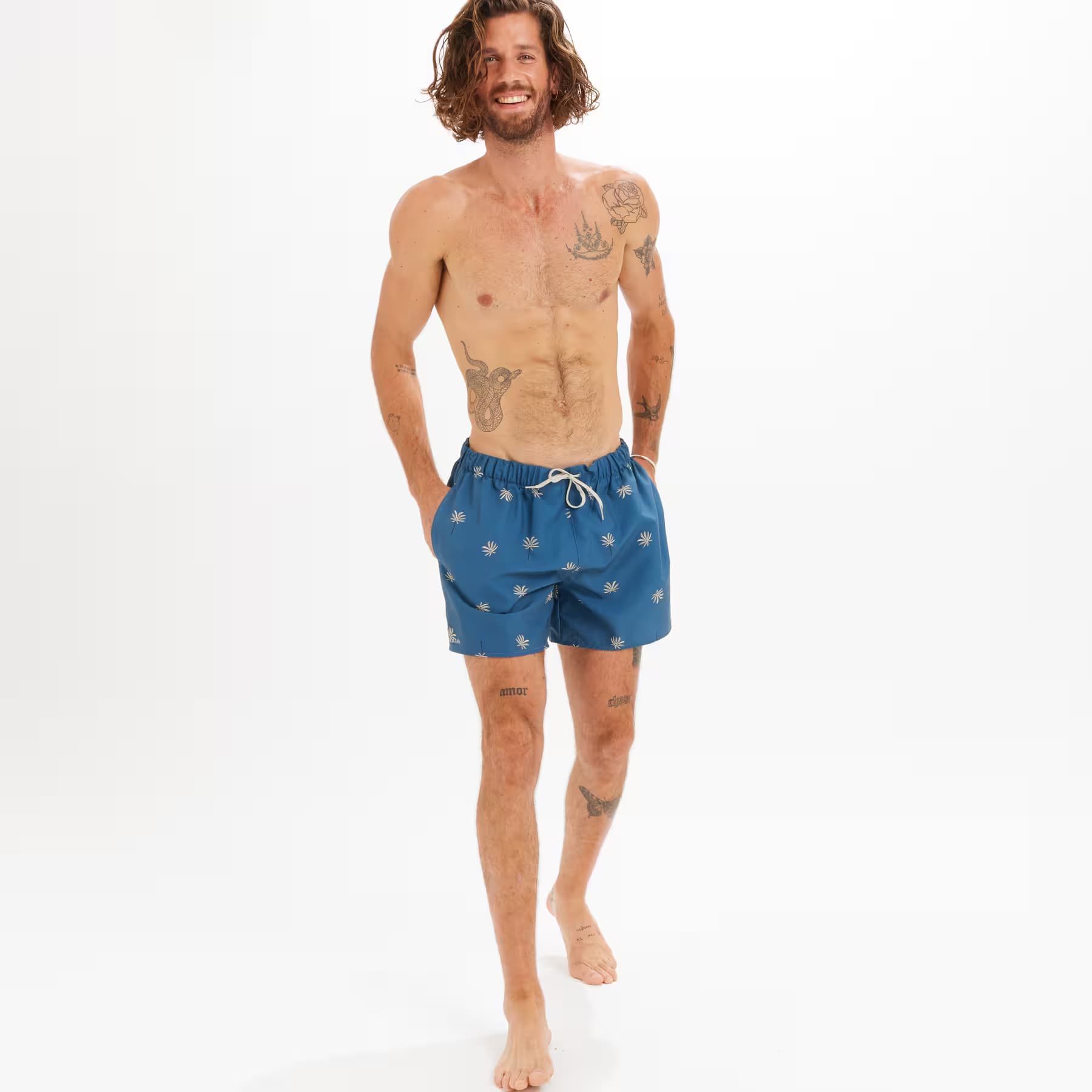 مایو موج سواری الیان – دکتلون Decathlon Olaian Men’s Short 15″ Swim Shorts – Blue – Patterned – CYCAS 100 — تصویر ۷