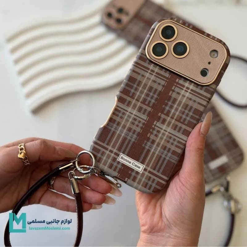قاب گوشی بنددار چهارخونه نسکافه‌ای کد C3395 | لوازم جانبی مسلمی