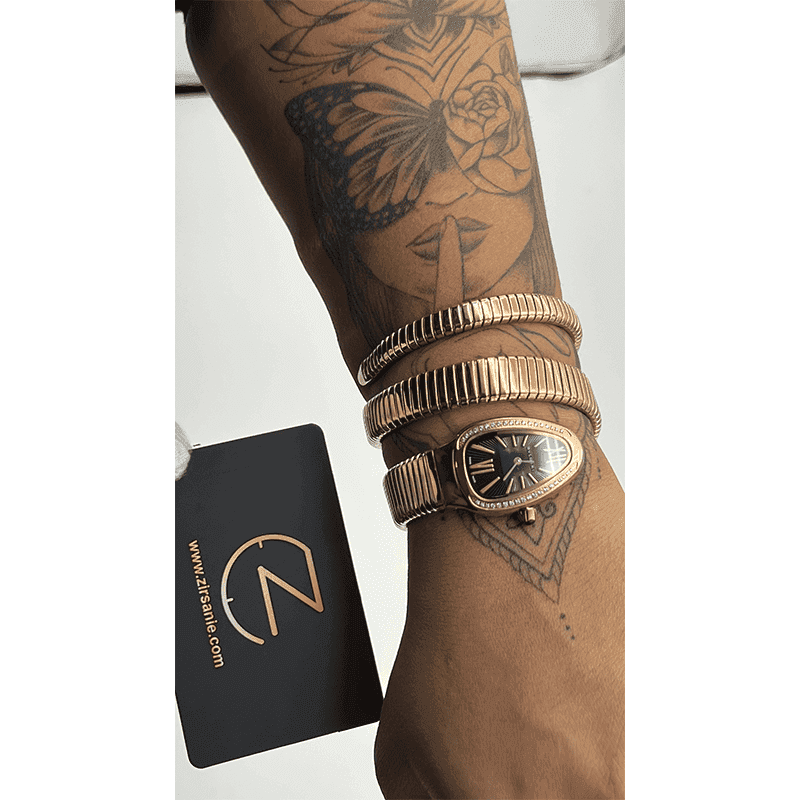 ساعت مچی زنانه بولگاری ماری رزگلد صفحه مشکی دورنگین Bvlgari Serpenti Tubogas Rose Gold Black Screen — تصویر ۵