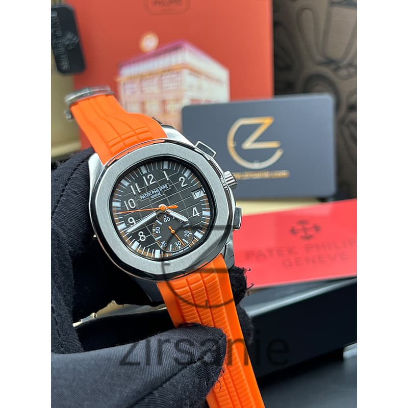 ساعت مچی مردانه پتک فیلیپ آکوانات سیلور نارنجی صفحه طوسی Patek Philippe Aquanaut Silver Orange Gray Screen — تصویر ۴