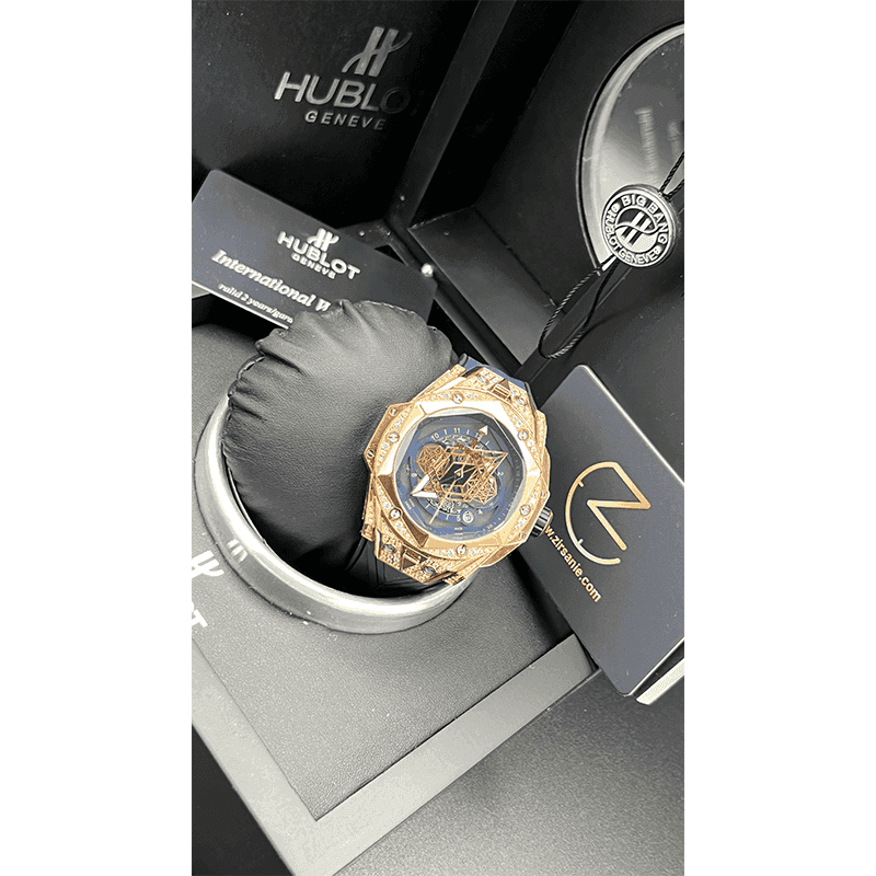 ساعت مچی مردانه هابلوت کهکشانی رزگلد صفحه سرمه‌ای فول نگین Hublot Big Bang SANG BLEU II Rosegold Navy Screen Pave — تصویر ۷