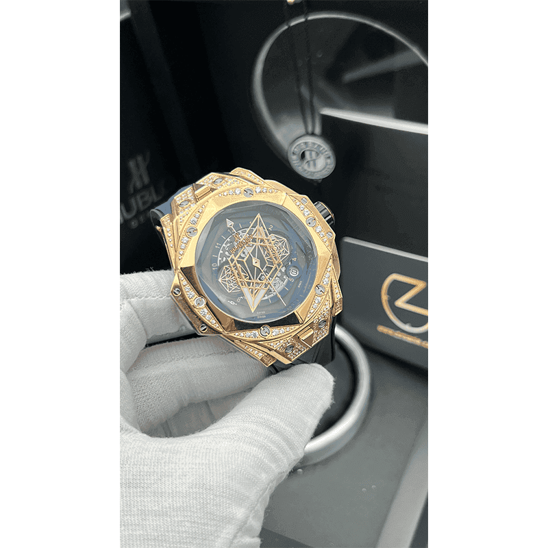 ساعت مچی مردانه هابلوت کهکشانی رزگلد صفحه سرمه‌ای فول نگین Hublot Big Bang SANG BLEU II Rosegold Navy Screen Pave — تصویر ۵