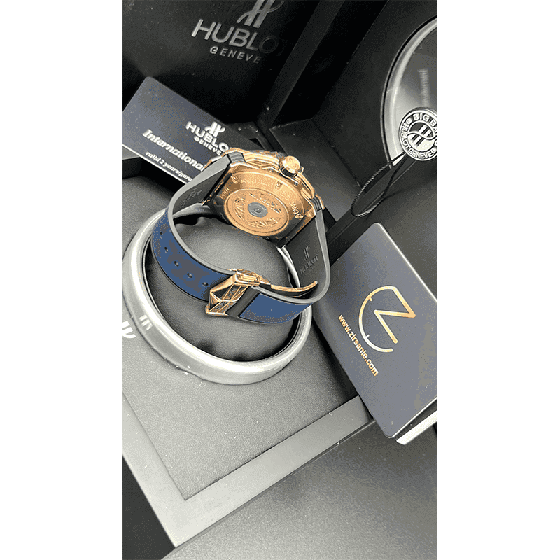 ساعت مچی مردانه هابلوت کهکشانی رزگلد صفحه سرمه‌ای فول نگین Hublot Big Bang SANG BLEU II Rosegold Navy Screen Pave — تصویر ۶