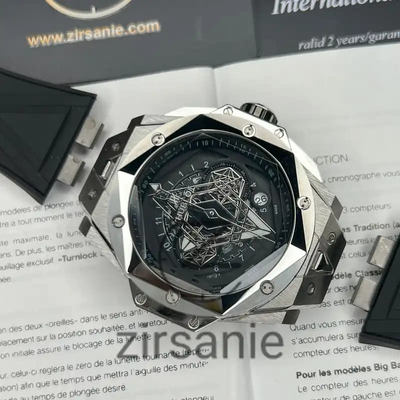 ساعت مچی مردانه هابلوت کهکشانی سیلور صفحه مشکی Hublot Big Bang SANG BLEU II TITANIUM — تصویر ۸