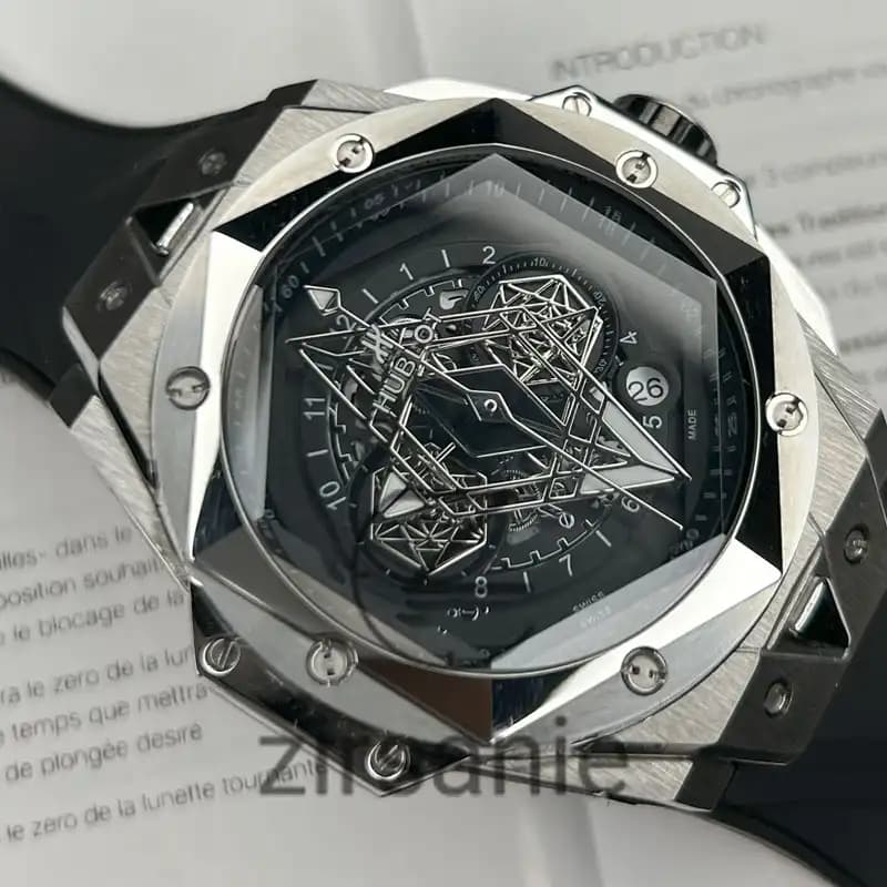 ساعت مچی مردانه هابلوت کهکشانی سیلور صفحه مشکی Hublot Big Bang SANG BLEU II TITANIUM — تصویر ۷