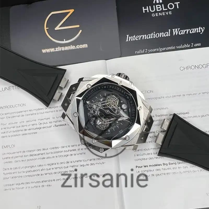 ساعت مچی مردانه هابلوت کهکشانی سیلور صفحه مشکی Hublot Big Bang SANG BLEU II TITANIUM — تصویر ۶